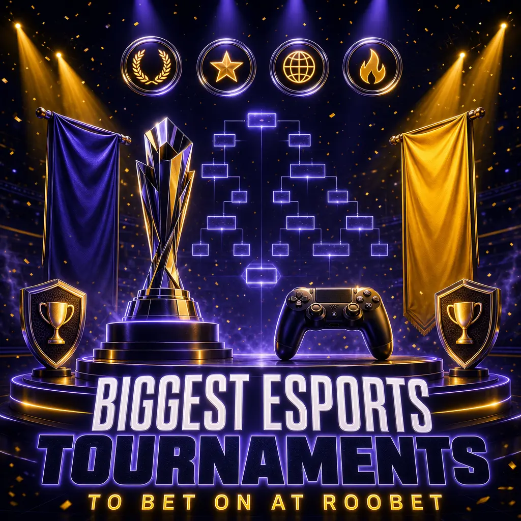 Biggest esports tournaments to bet on at Roobet: The International, CS2 Majors, LoL Worlds, VCT Champions, and MLBB M-Series 2026.