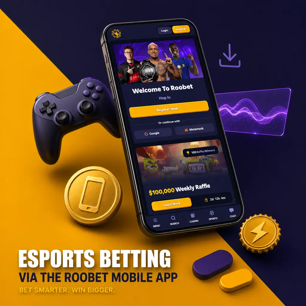 Roobet mobile app esports betting screen showing live match odds and streaming for in-play wagers