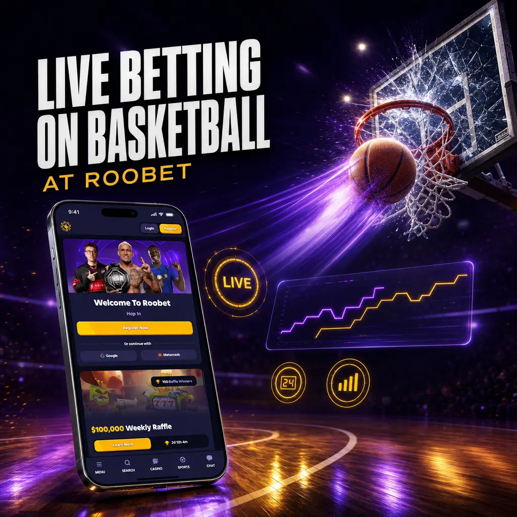 Live basketball betting on Roobet with real-time odds, quarter stats, and Cash Out option before the final buzzer.
