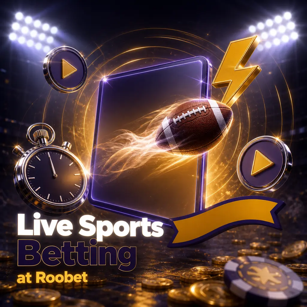 Roobet live sportsbook with real-time odds, stats panel showing possession, shots, run rate, and score updates