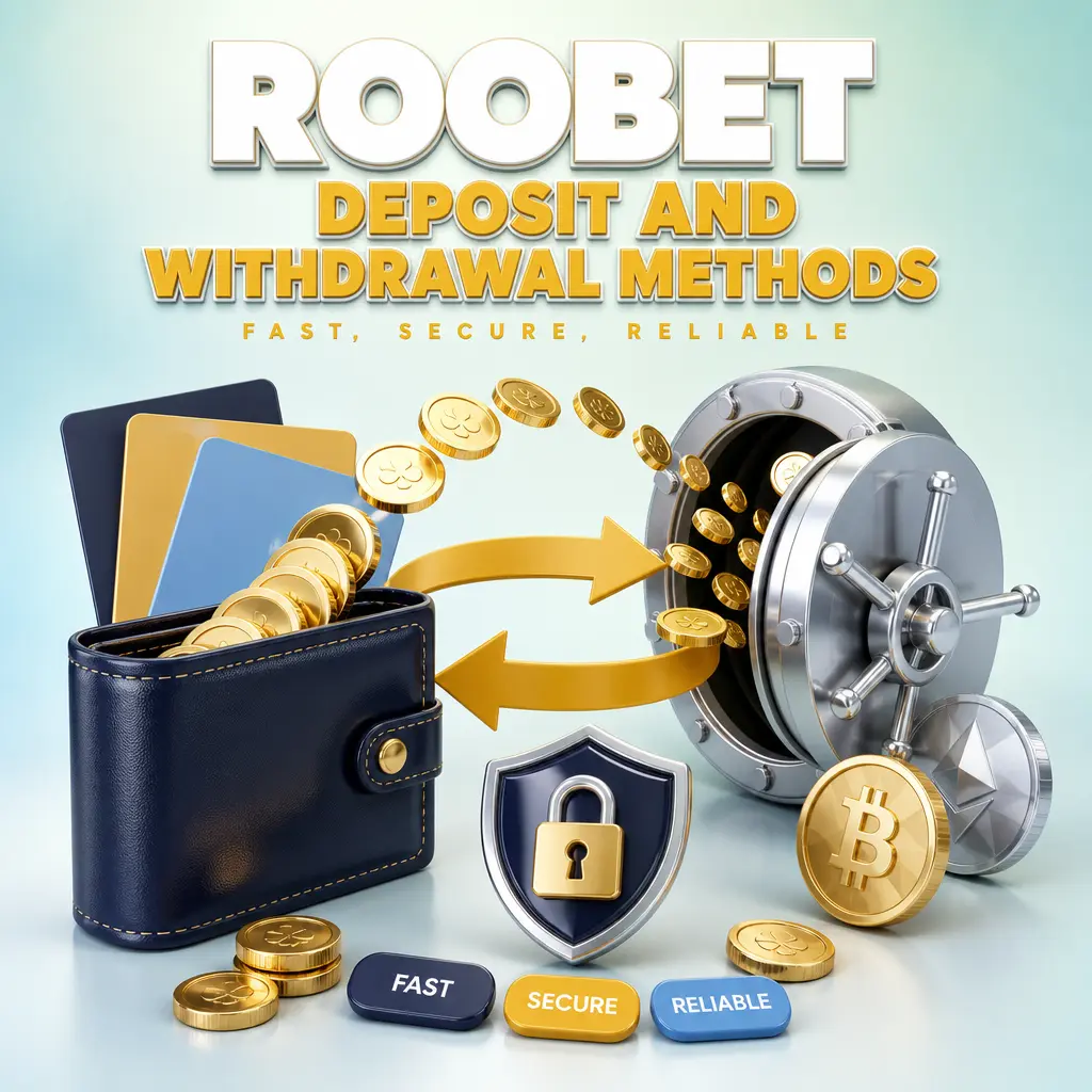 Roobet deposit and withdrawal menu showing UPI, crypto, AstroPay, MuchBetter, and Jeton payment options