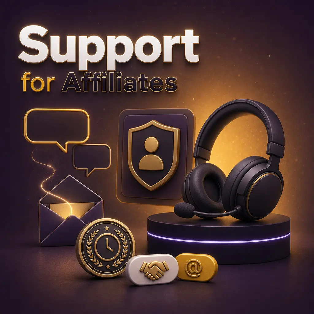 Roobet affiliate dashboard showing personal account manager support via live chat and email