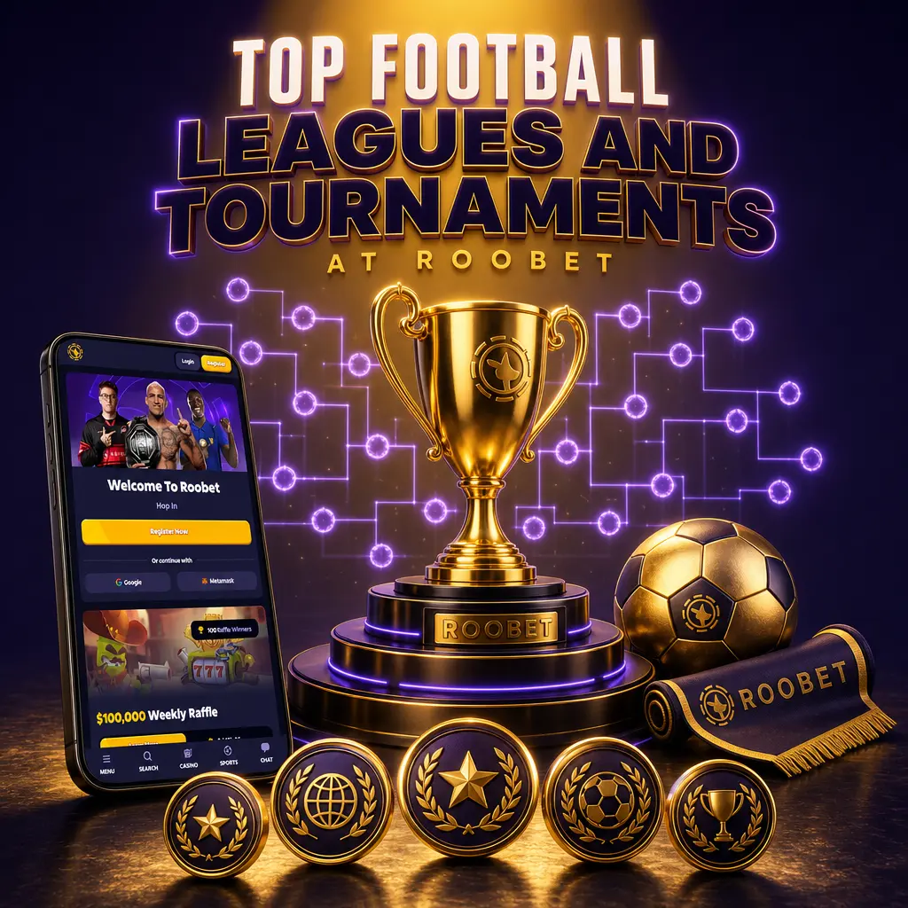 Roobet football lobby featuring ISL, Premier League, La Liga, Champions League, and 2026 World Cup betting markets