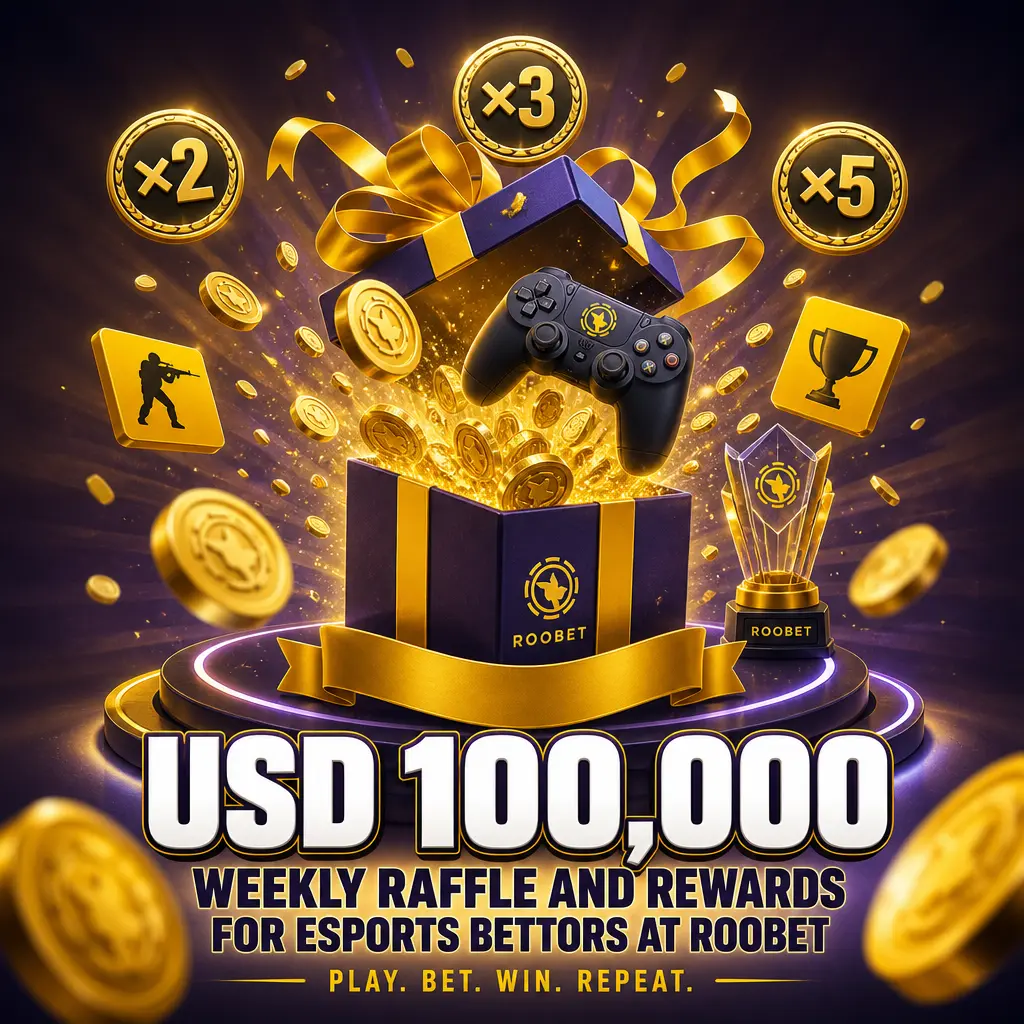 Roobet's $100,000 Weekly Raffle rewards esports bettors with tickets per wager, plus VIP rakeback and boosted odds.