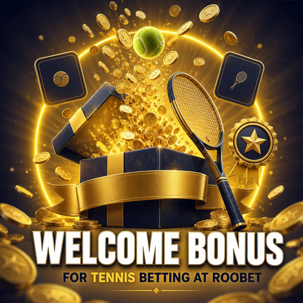 Roobet tennis betting welcome bonus banner promoting the 100,000 USD Weekly Raffle for sportsbook wagers in 2026