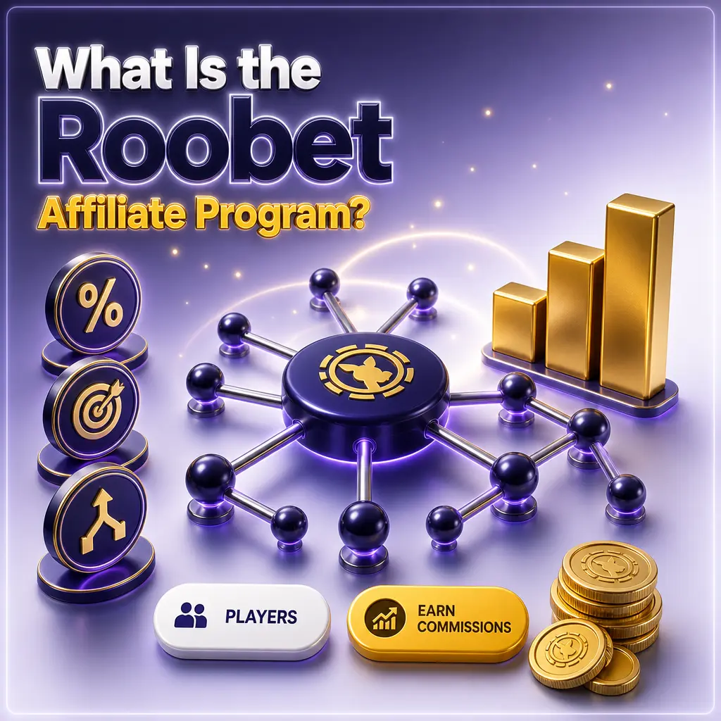 Roobet affiliate program overview showing commission structure for referring players to the online casino and sportsbook